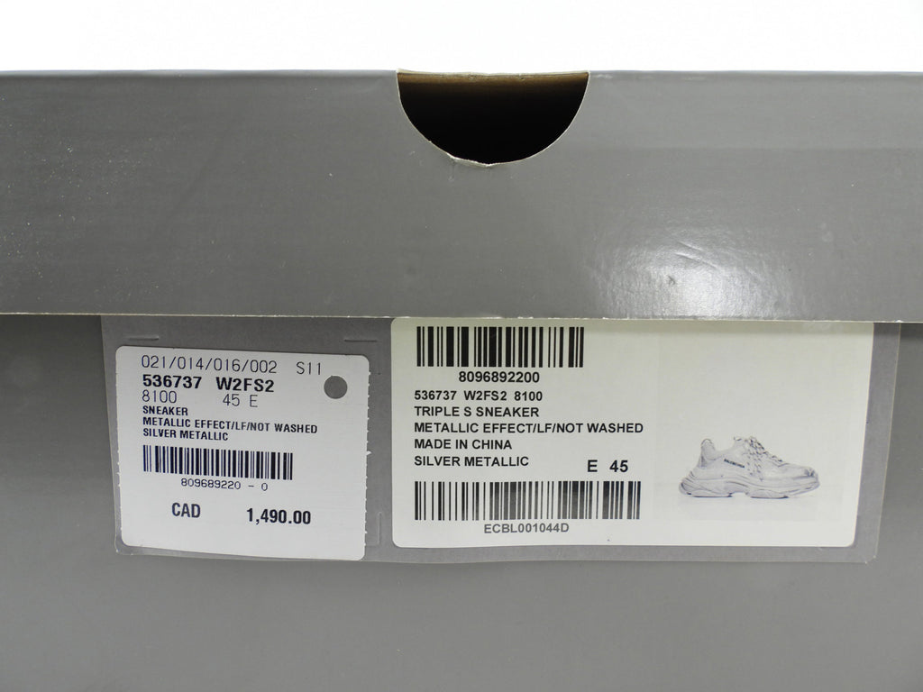 Balenciaga Silver Metallic Triple S Sneakers - Men's USA 11 / 44