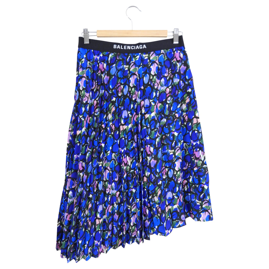 Balenciaga Purple Floral Pleated Logo Skirt - FR38 / M
