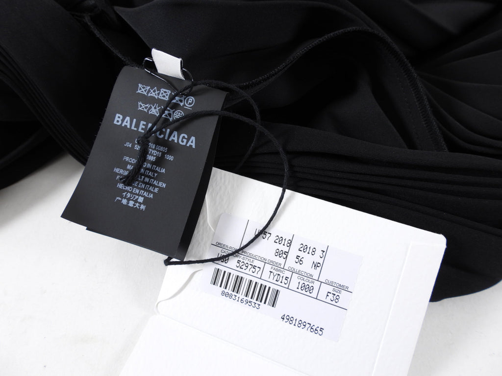 Balenciaga 2018 Black Flat Pleated midi Skirt with Logo Waistband - FR38 / S