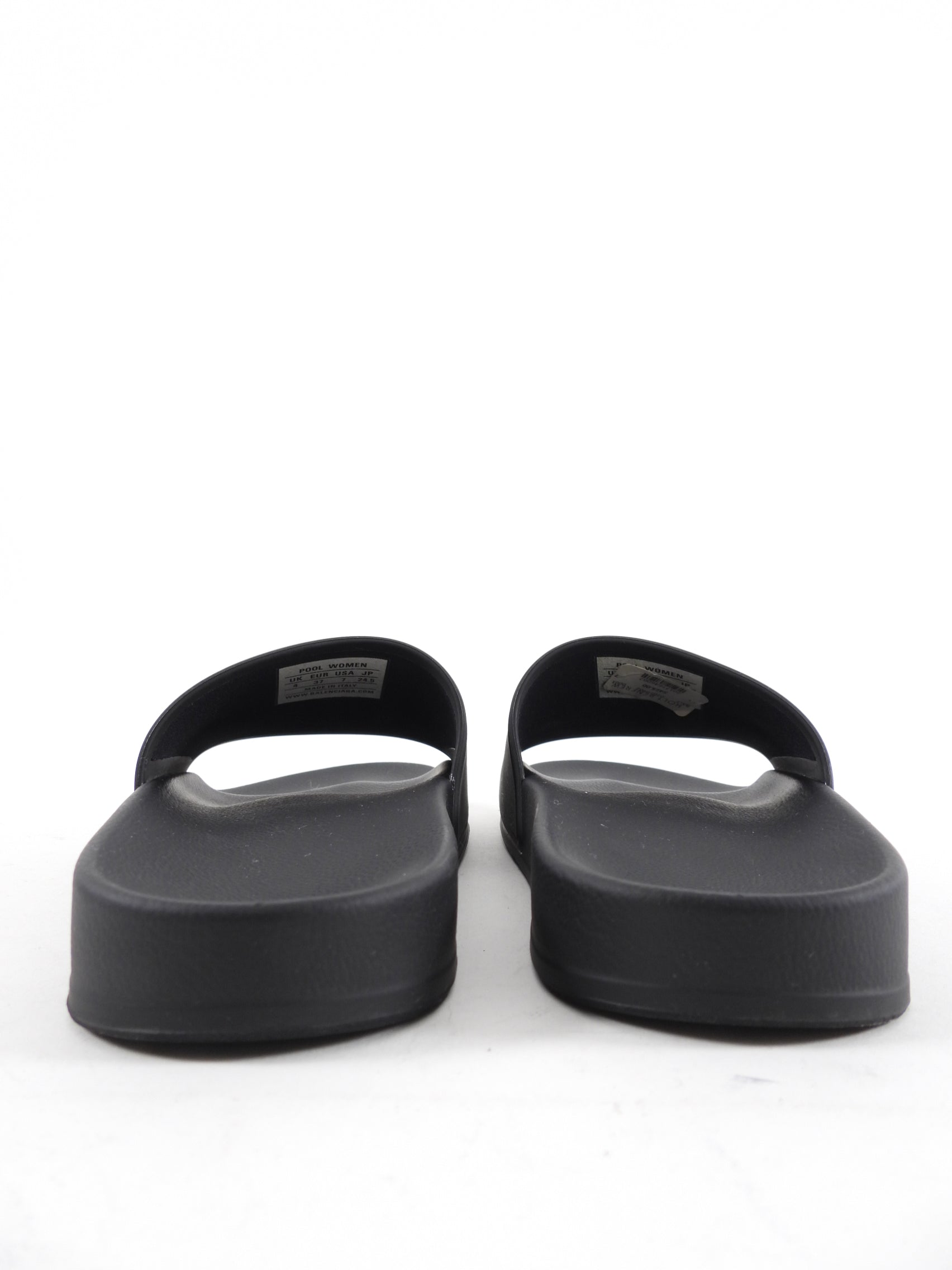 Balenciaga Black Rubber Logo Pool Slides - 37