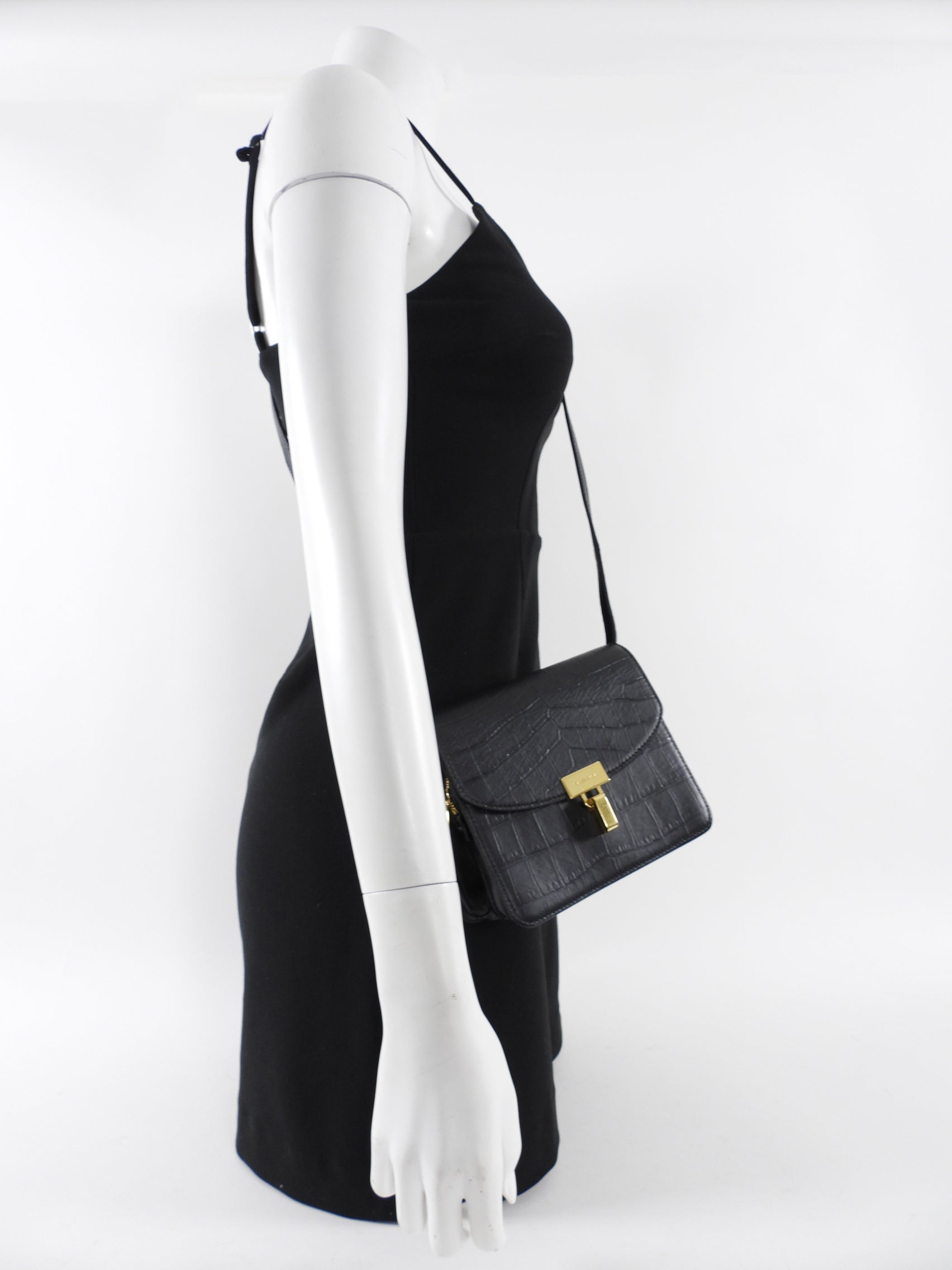 Balenciaga Black Embossed Leather Small Accordion Bag
