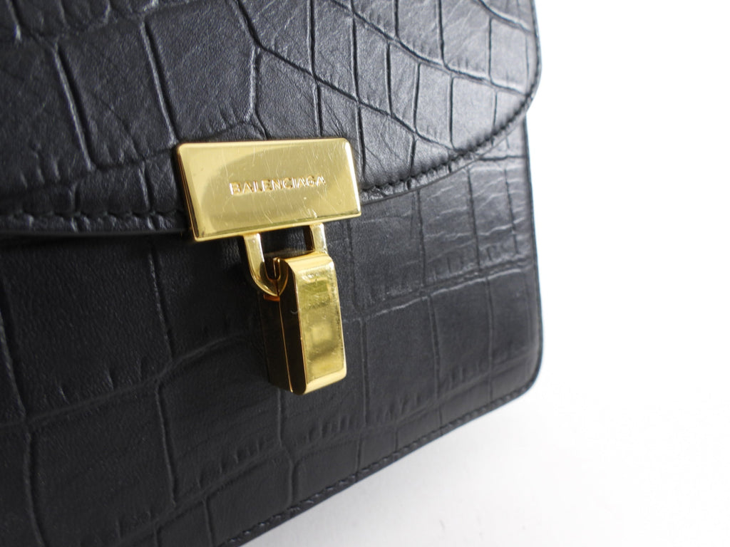 Balenciaga Black Embossed Leather Small Accordion Bag