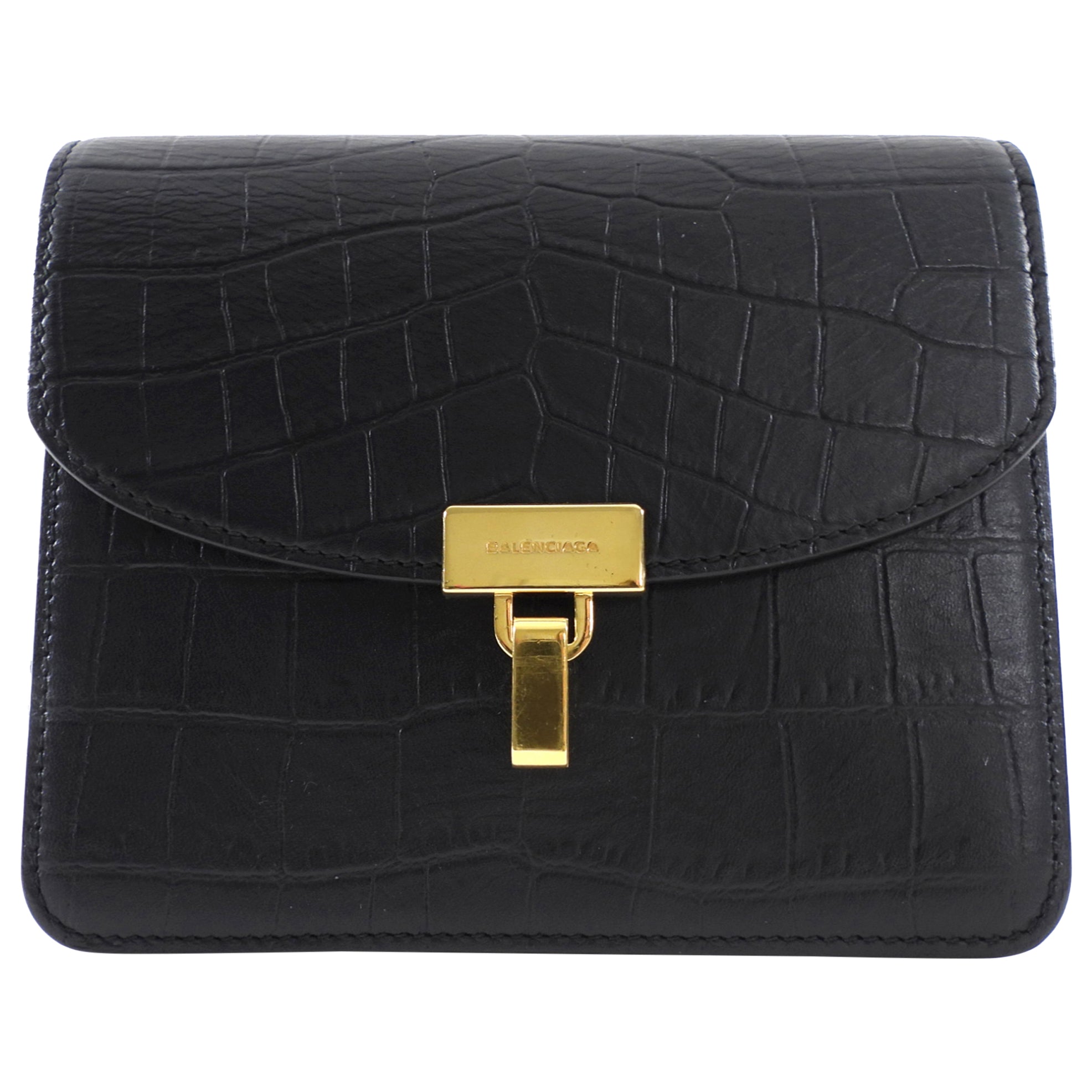 Balenciaga Black Embossed Leather Small Accordion Bag