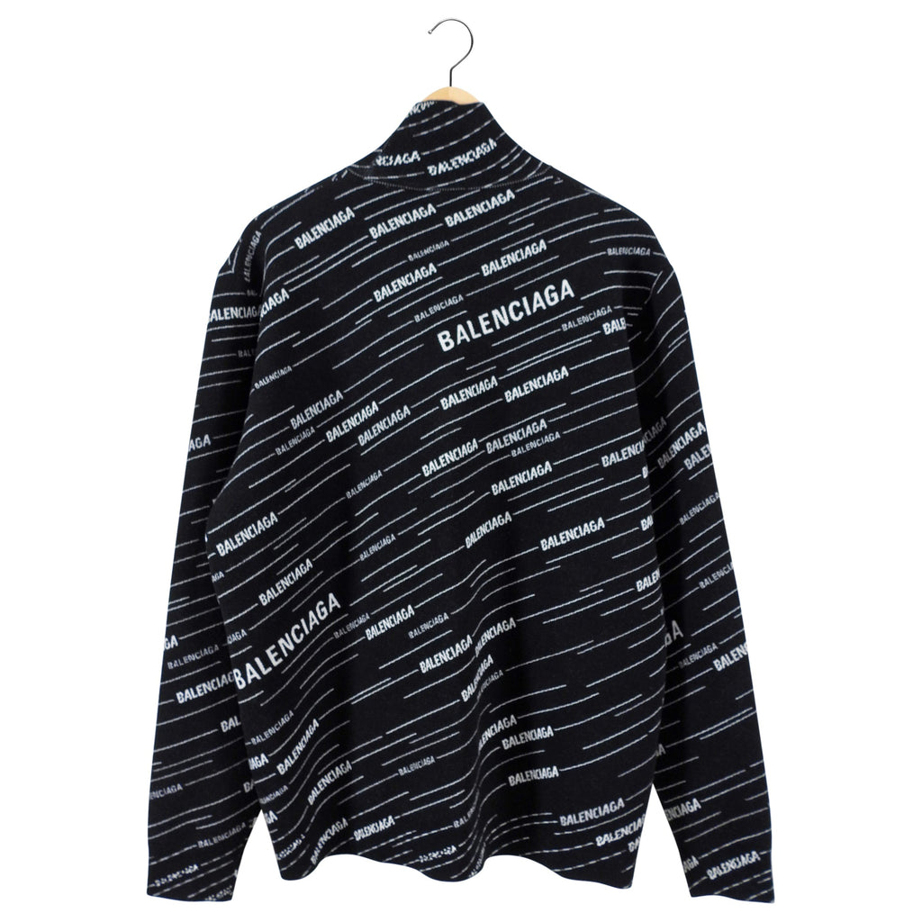Balenciaga 2019 Black Wool All Over Logo Sweater - L