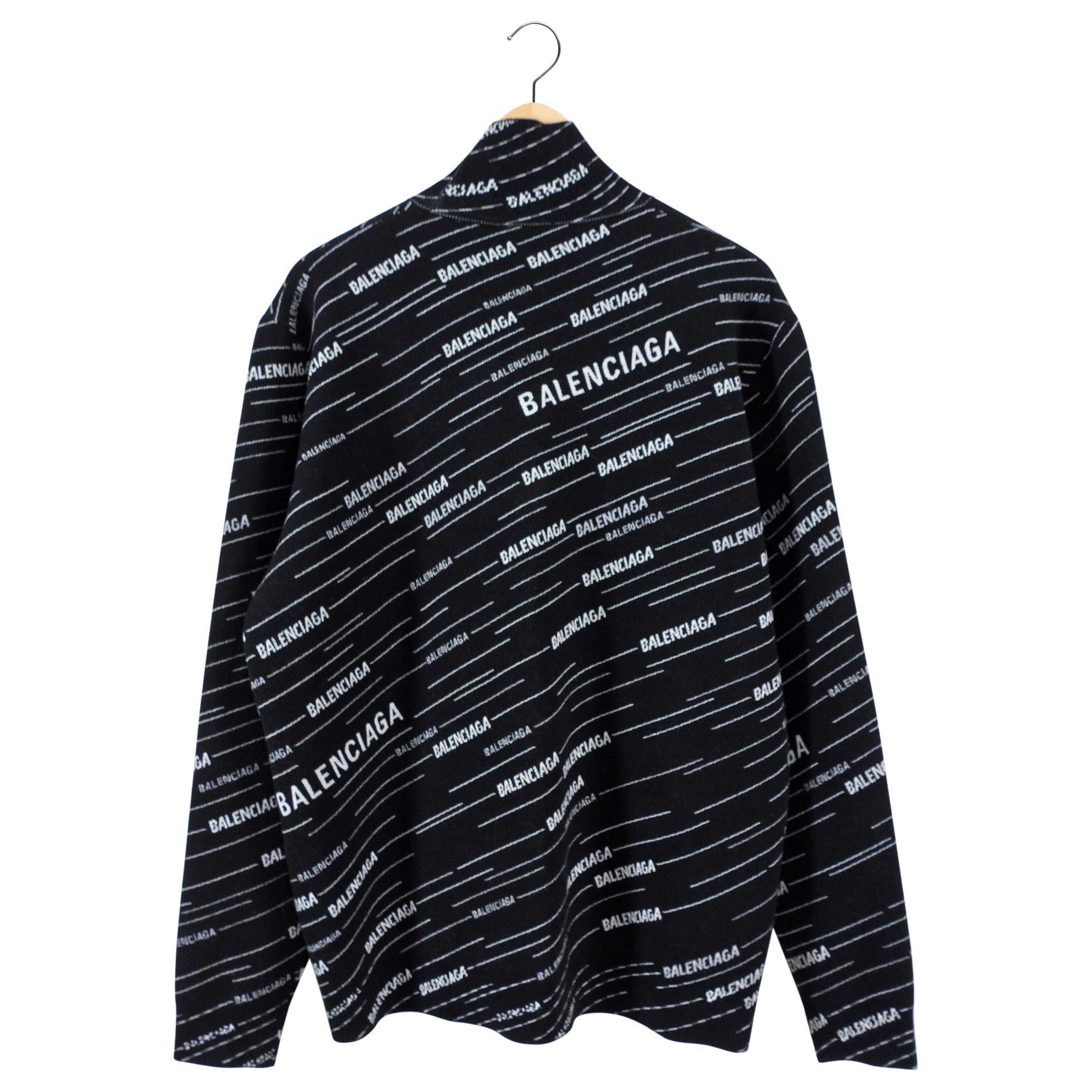 Balenciaga 2019 Black Wool All Over Logo Sweater - L
