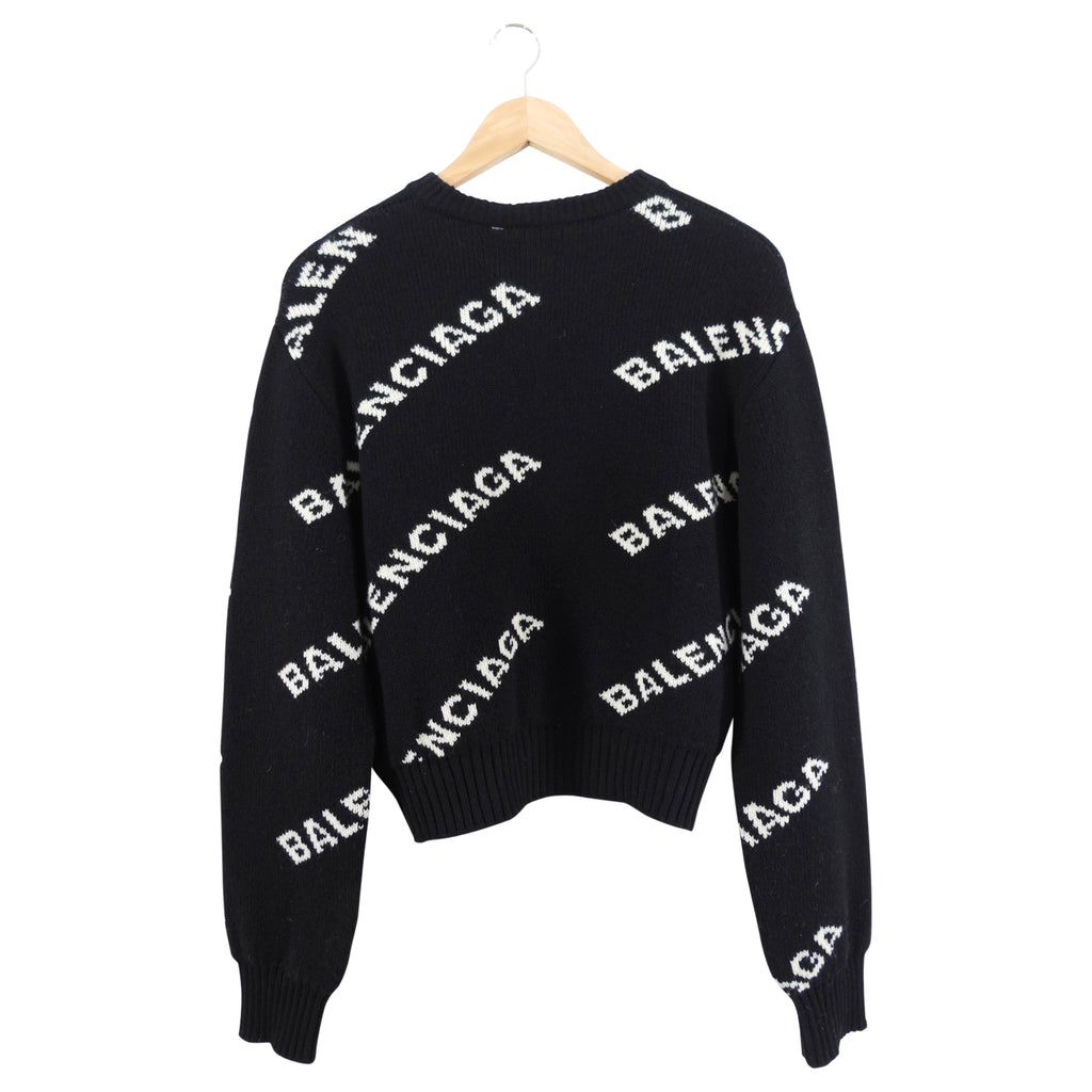 Balenciaga Black White Knit Logo Crop Sweater - S