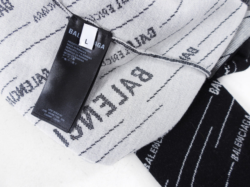 Balenciaga 2019 Black Wool All Over Logo Sweater - L
