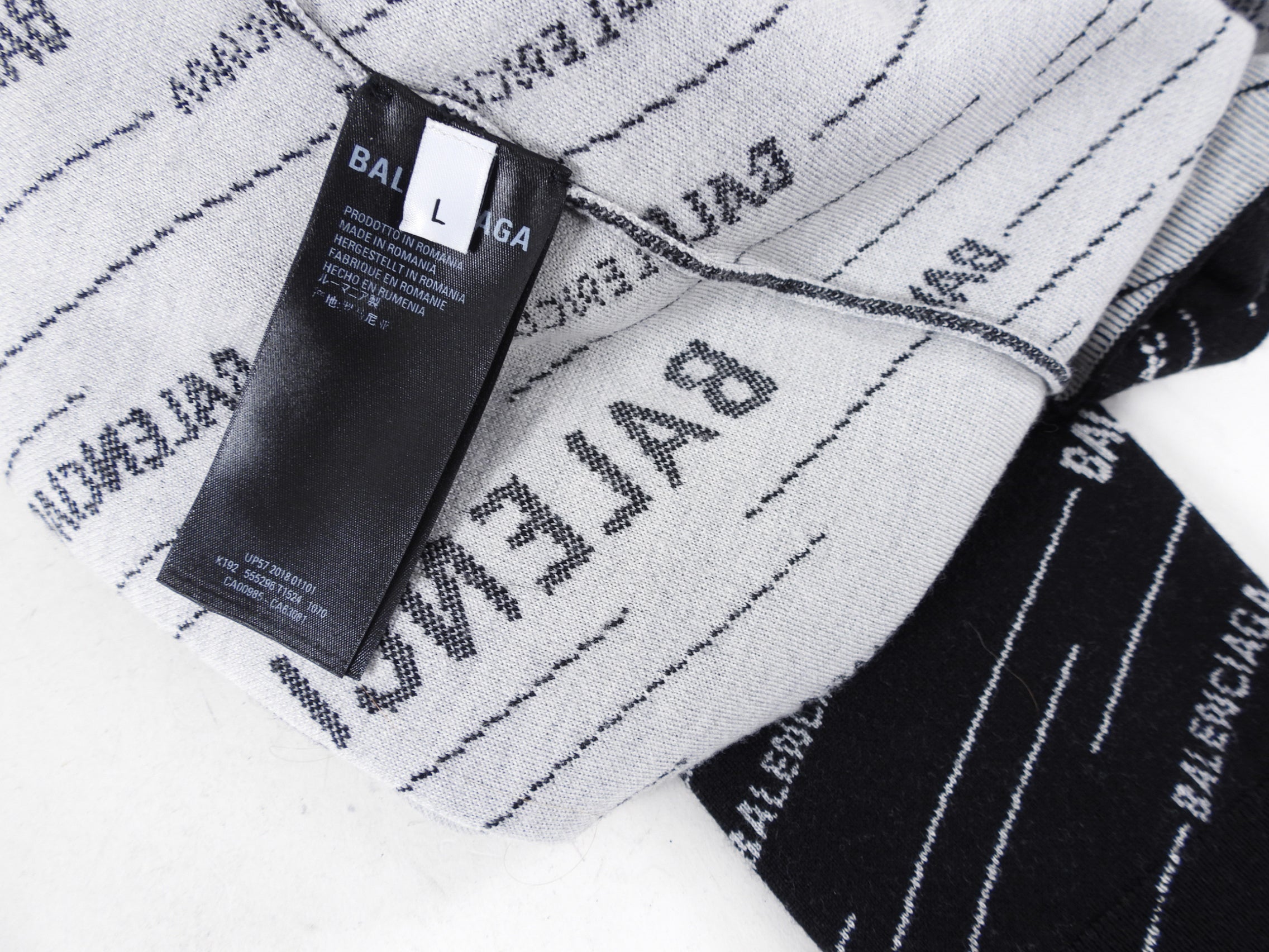 Balenciaga 2019 Black Wool All Over Logo Sweater - L