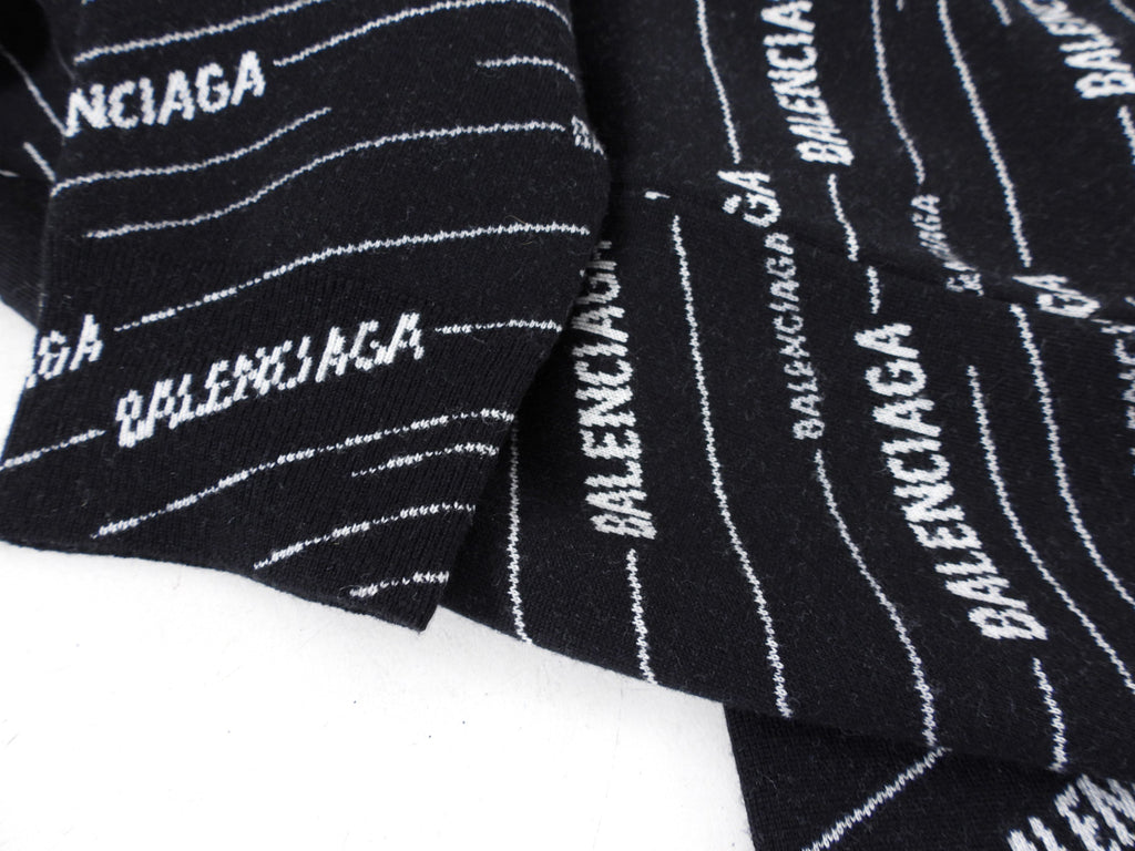 Balenciaga 2019 Black Wool All Over Logo Sweater - L