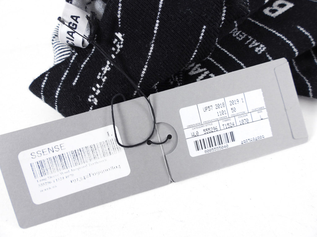 Balenciaga 2019 Black Wool All Over Logo Sweater - L