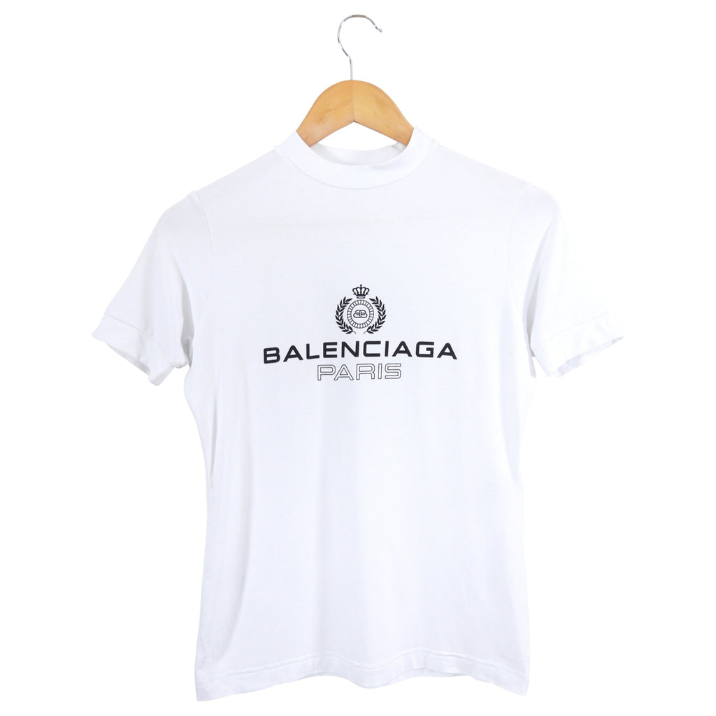 Balenciaga White Stretch Jersey Mock Neck Logo Top - S