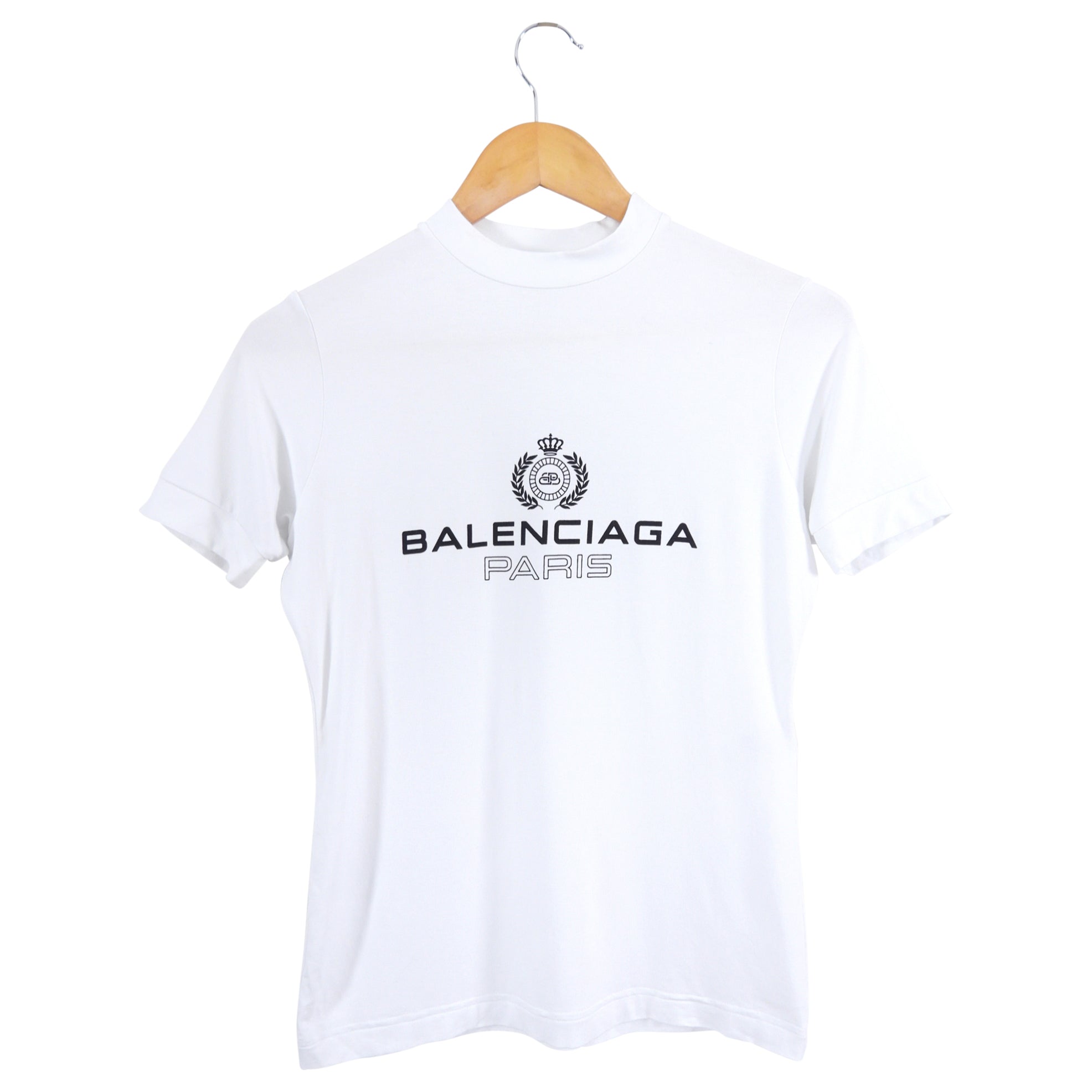 Balenciaga White Stretch Jersey Mock Neck Logo Top - S