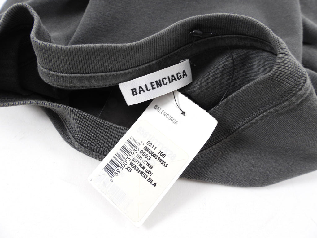 Balenciaga Grey Washed Tee with Small Logo - XS