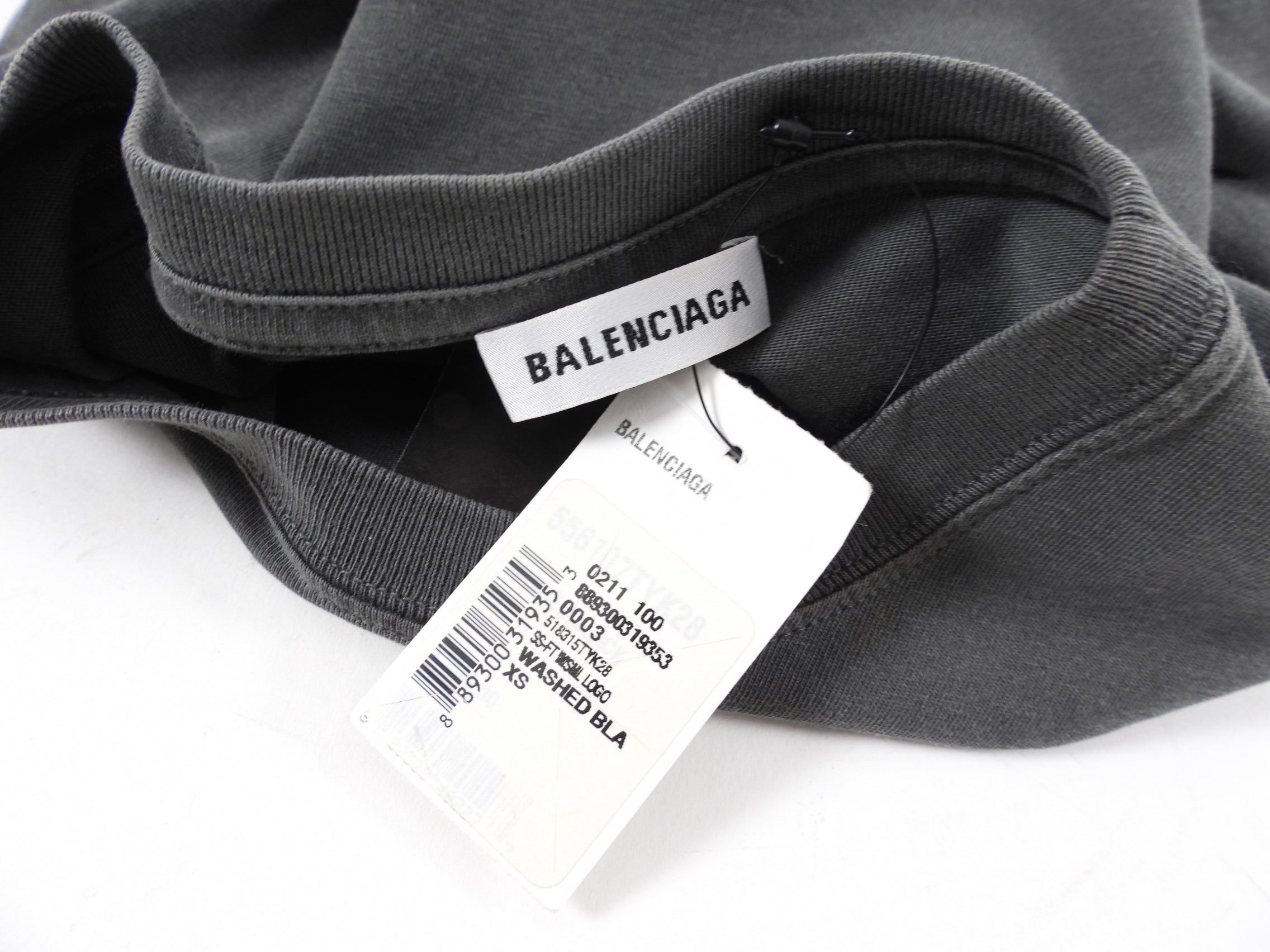 Balenciaga Grey Washed Tee with Small Logo - XS