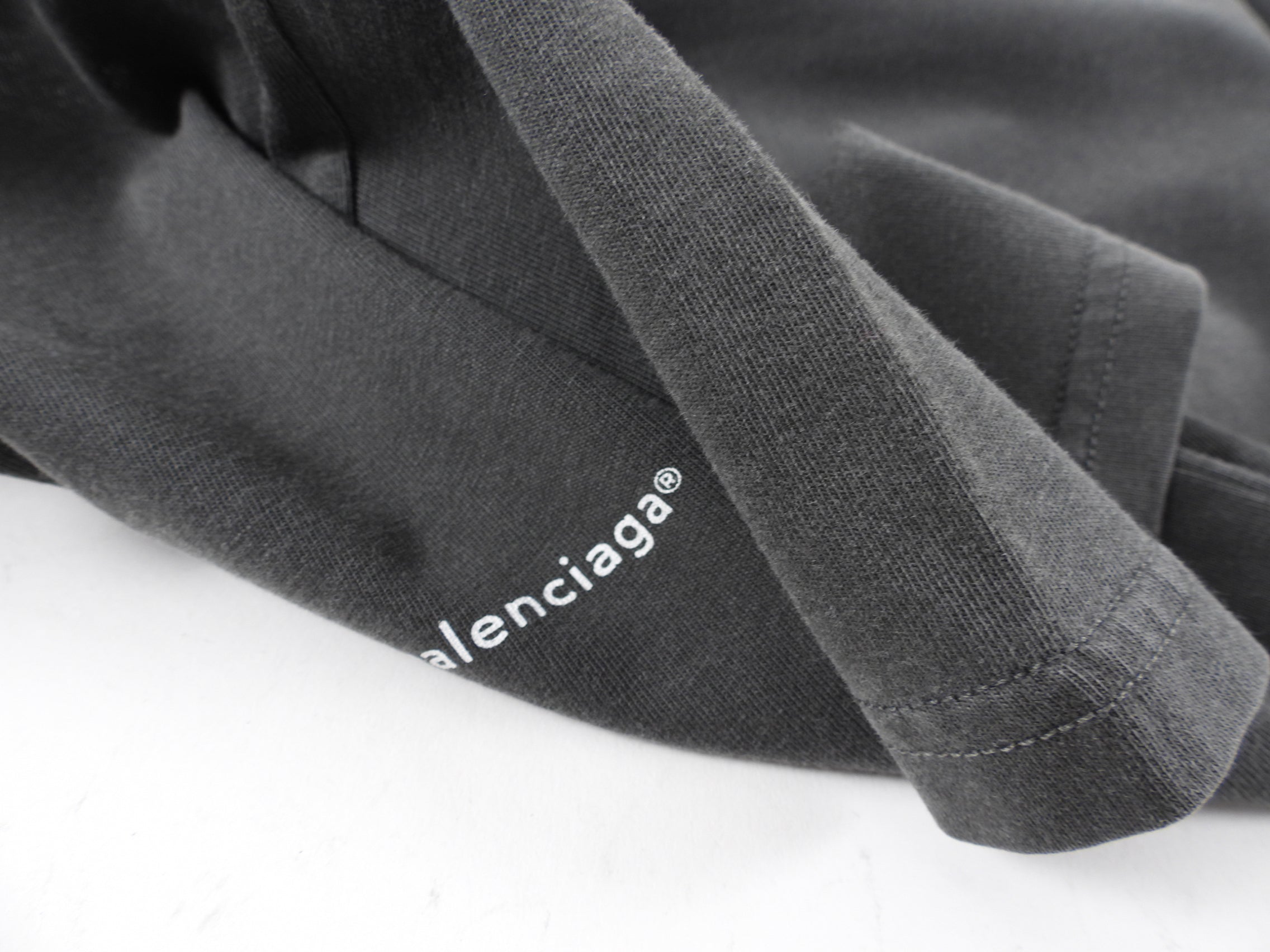 Balenciaga Grey Washed Tee with Small Logo - XS