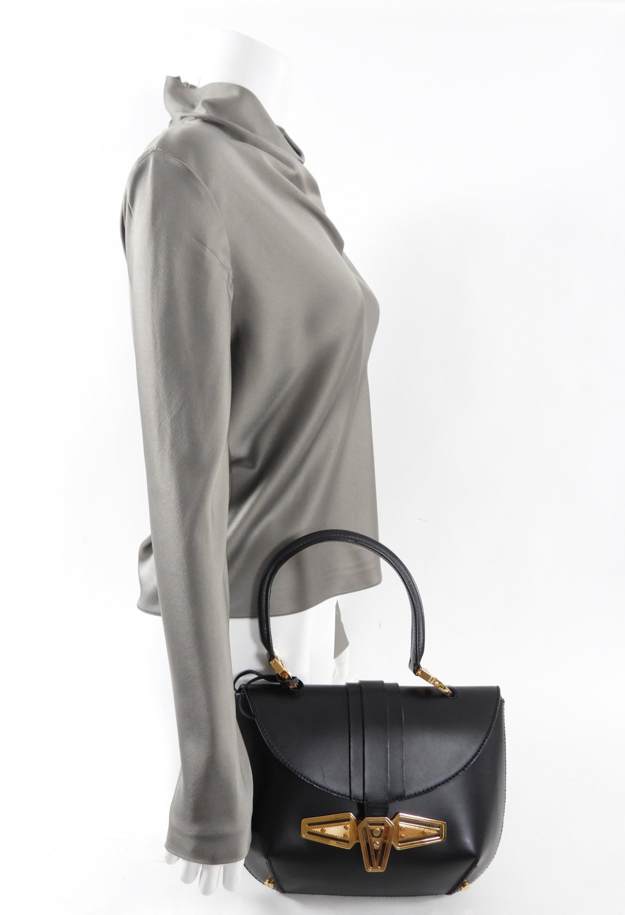 Balenciaga 2007 Black Tron Handbag with Gold Clasp