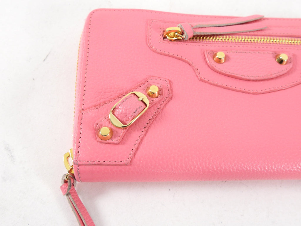 Balenciaga Pink Leather Classic City Zip Wallet
