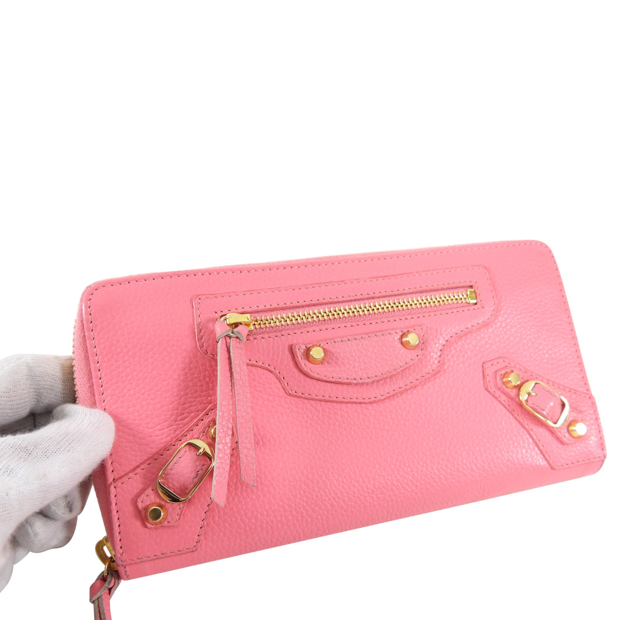 Balenciaga Pink Leather Classic City Zip Wallet