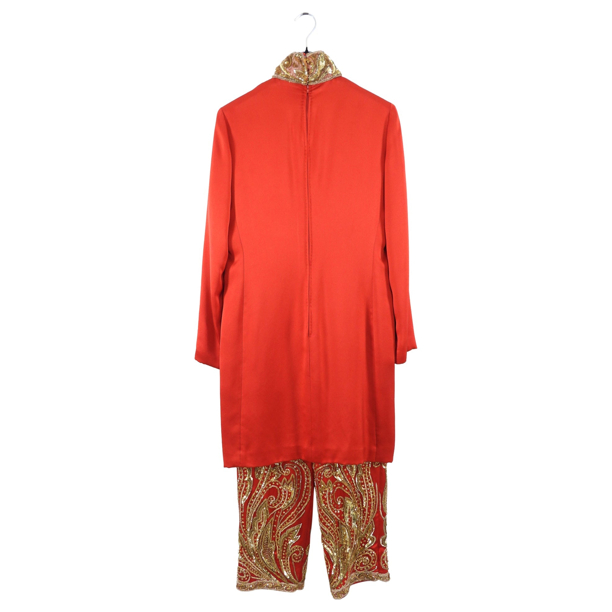 Renato Balestra Haute Couture Vintage 1990's Red Silk Beaded Pant Suit - FR38