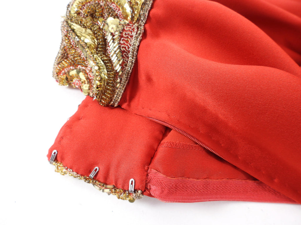 Renato Balestra Haute Couture Vintage 1990's Red Silk Beaded Pant Suit - FR38