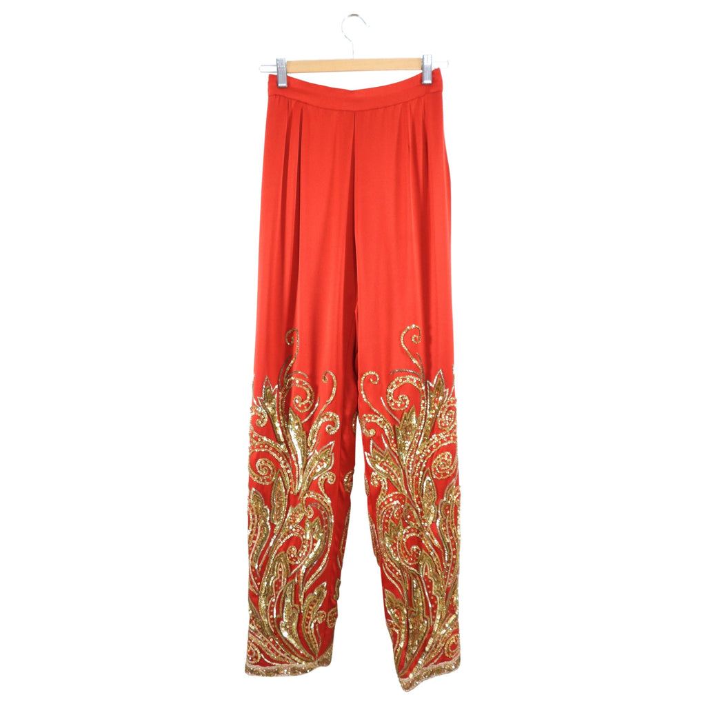 Renato Balestra Haute Couture Vintage 1990's Red Silk Beaded Pant Suit - FR38