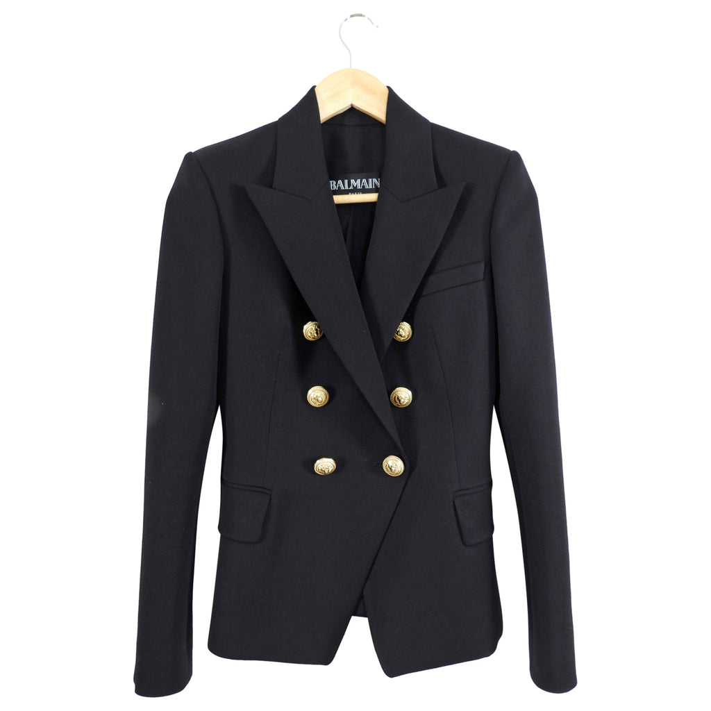 Balmain Black Classic Blazer with Gold Lion Buttons - USA XS / 2