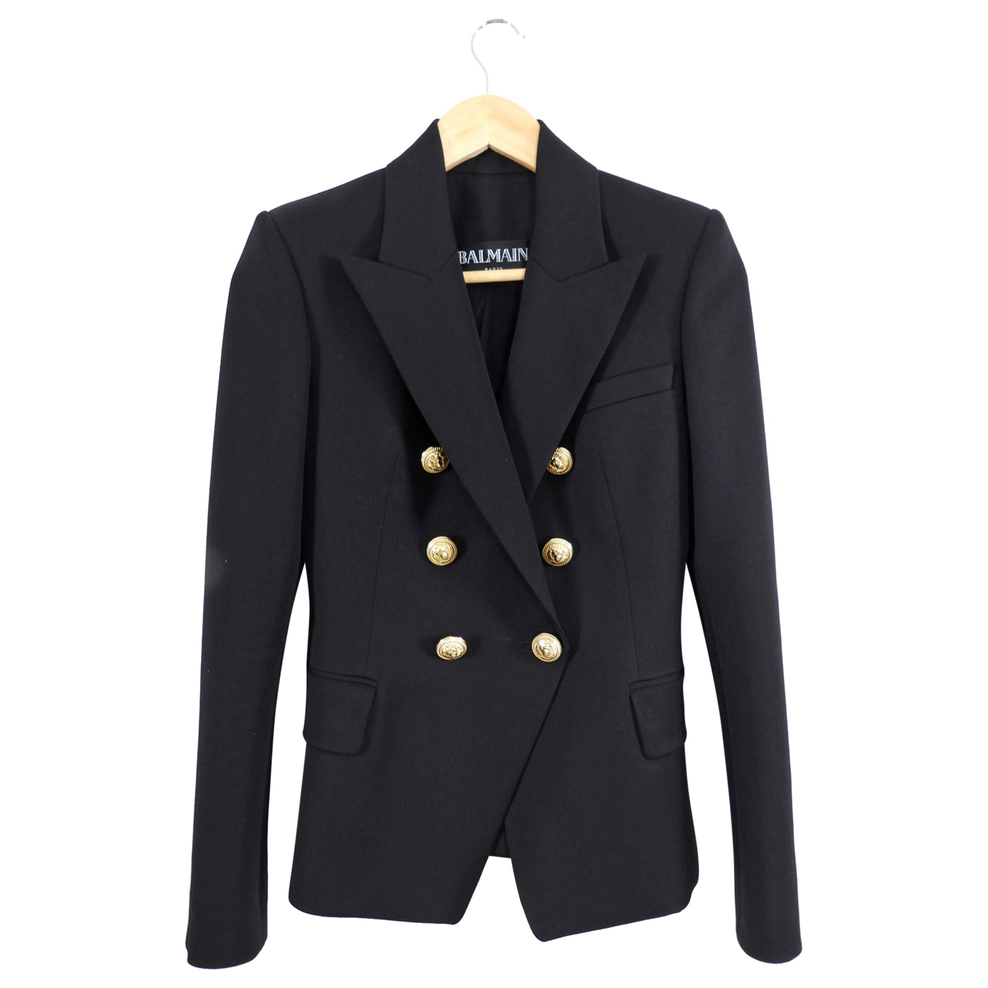 Balmain Black Classic Blazer with Gold Lion Buttons - USA XS / 2