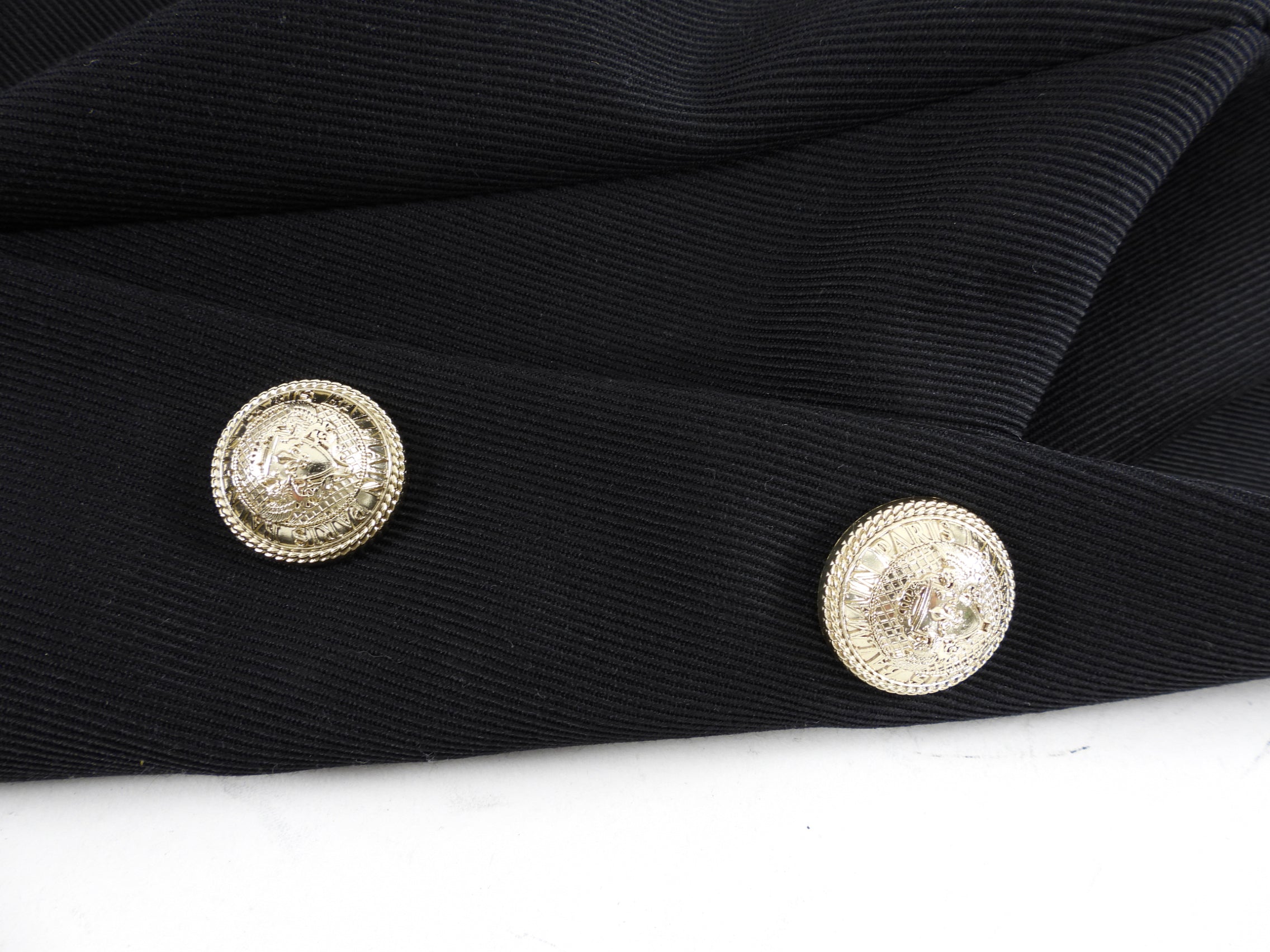 Balmain Black Wool Cache-Coeur Blazer Dress with Gold Buttons - USA 12
