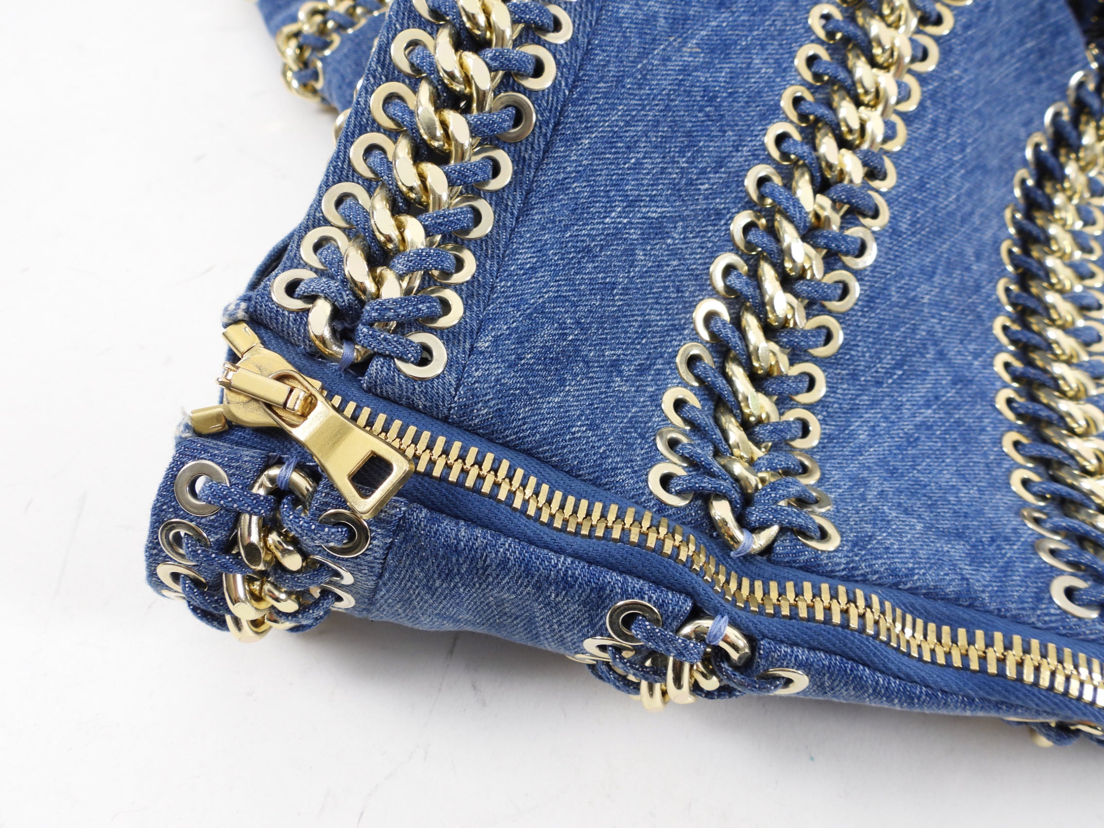 Balmain SS 2014 Runway Denim Chain Off Shoulder Top - FR38