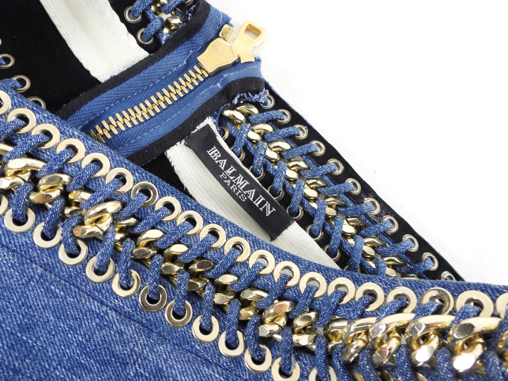 Balmain SS 2014 Runway Denim Chain Off Shoulder Top - FR38