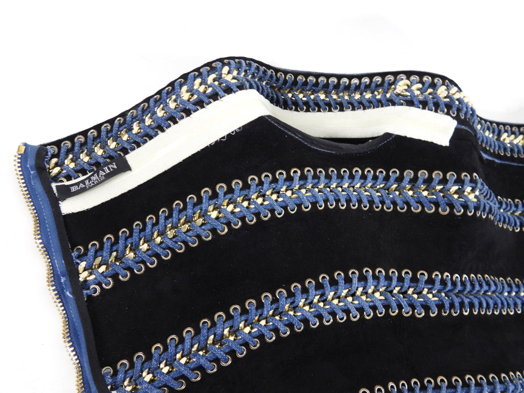 Balmain SS 2014 Runway Denim Chain Off Shoulder Top - FR38