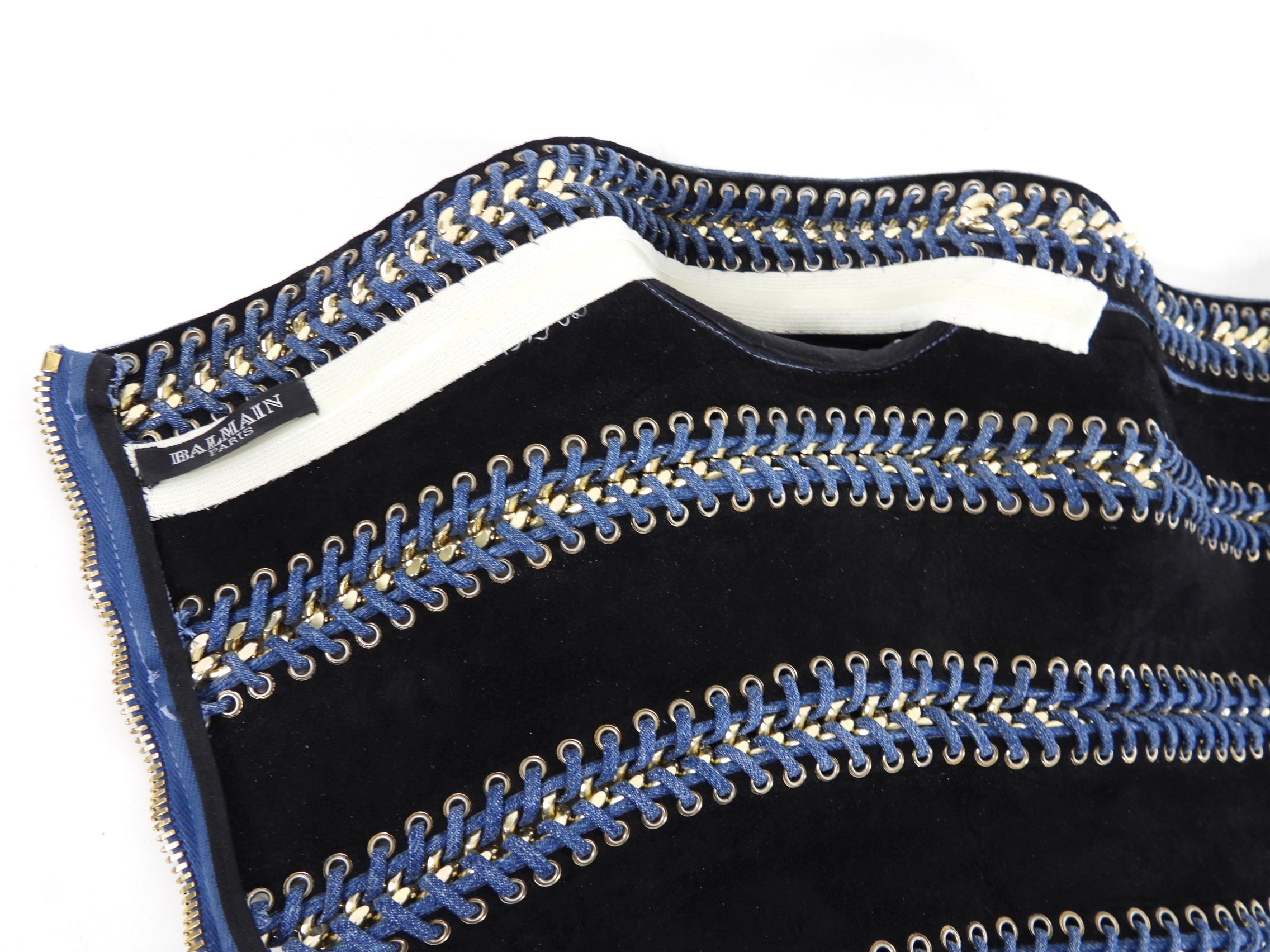 Balmain SS 2014 Runway Denim Chain Off Shoulder Top - FR38