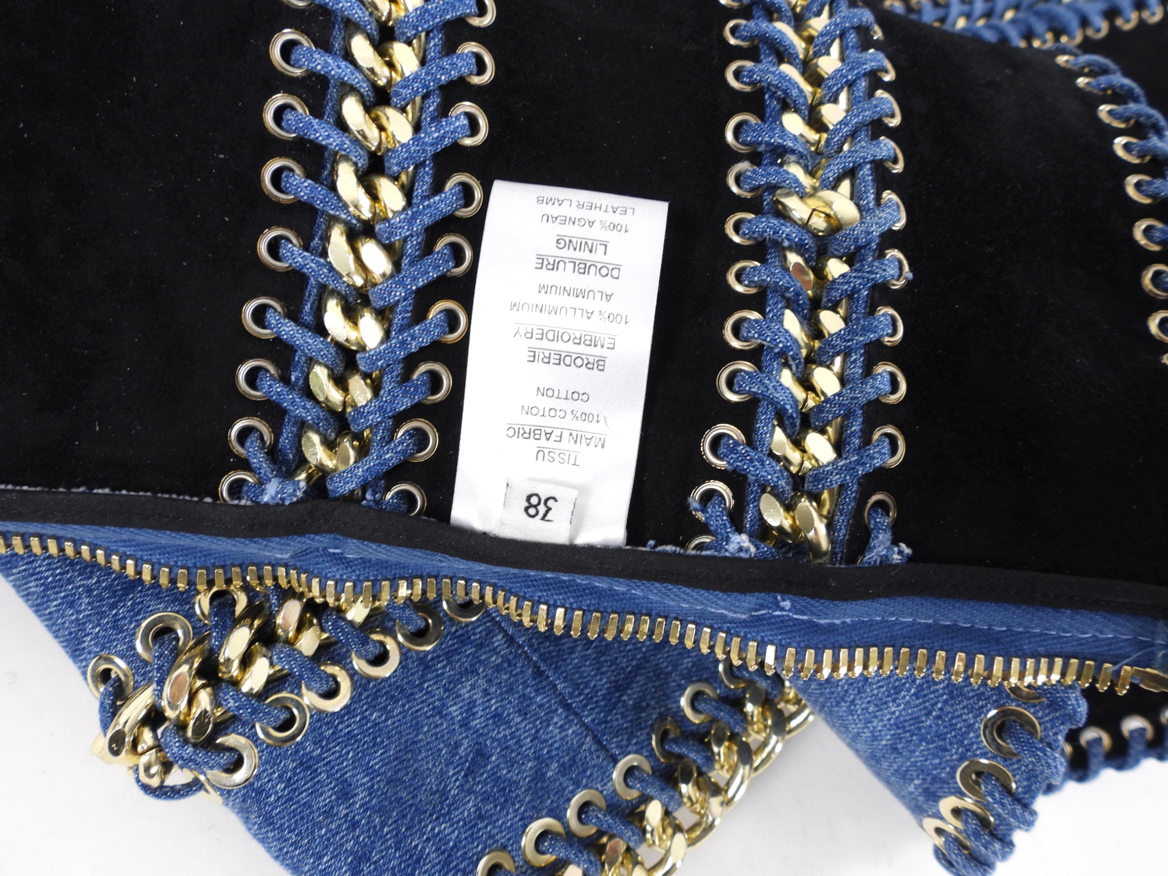 Balmain SS 2014 Runway Denim Chain Off Shoulder Top - FR38