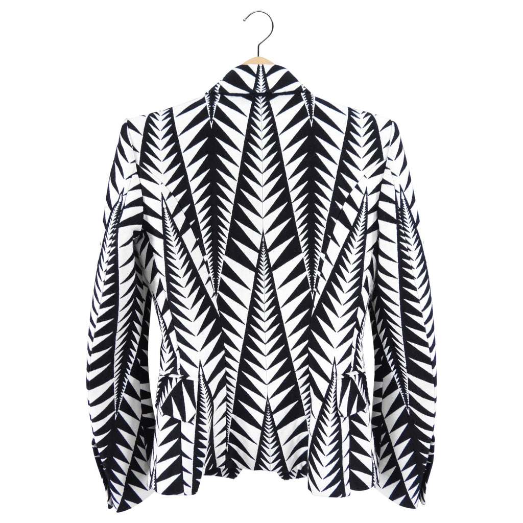 Balmain Black and White Geometric Pattern Blazer - USA 0
