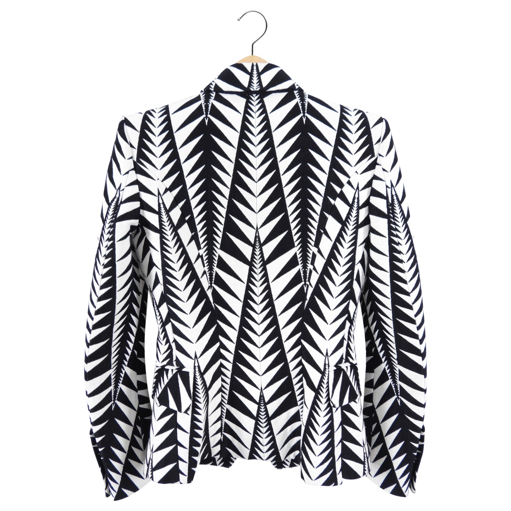 Balmain Black and White Geometric Pattern Blazer - USA 0