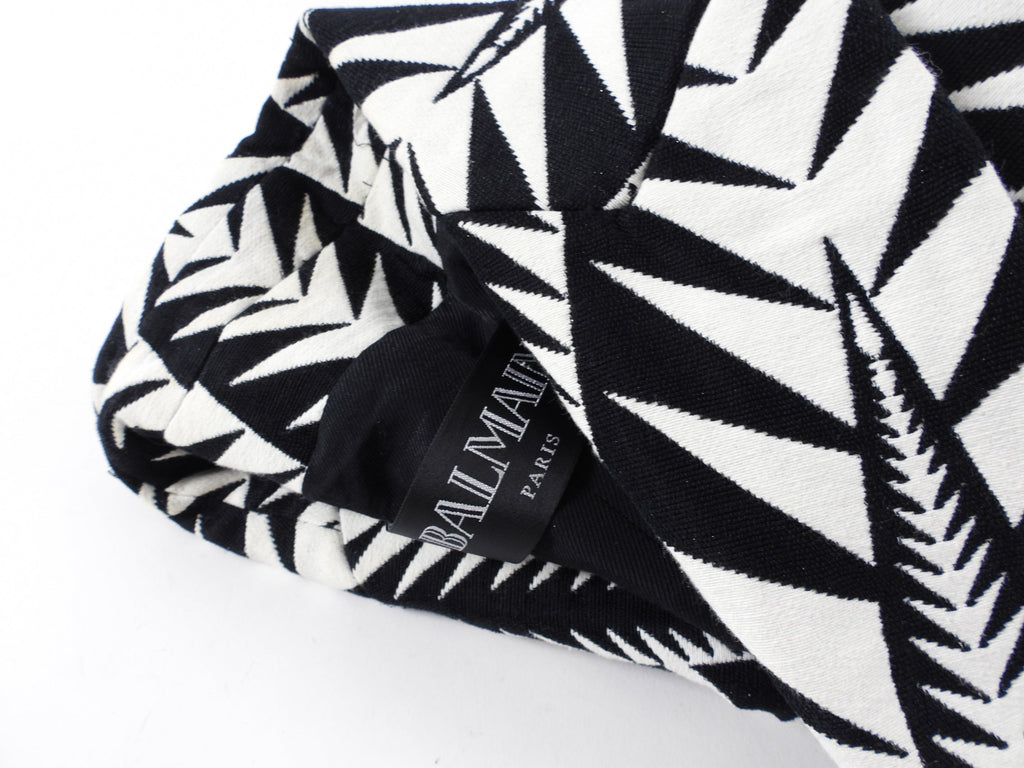 Balmain Black and White Geometric Pattern Blazer - USA 0