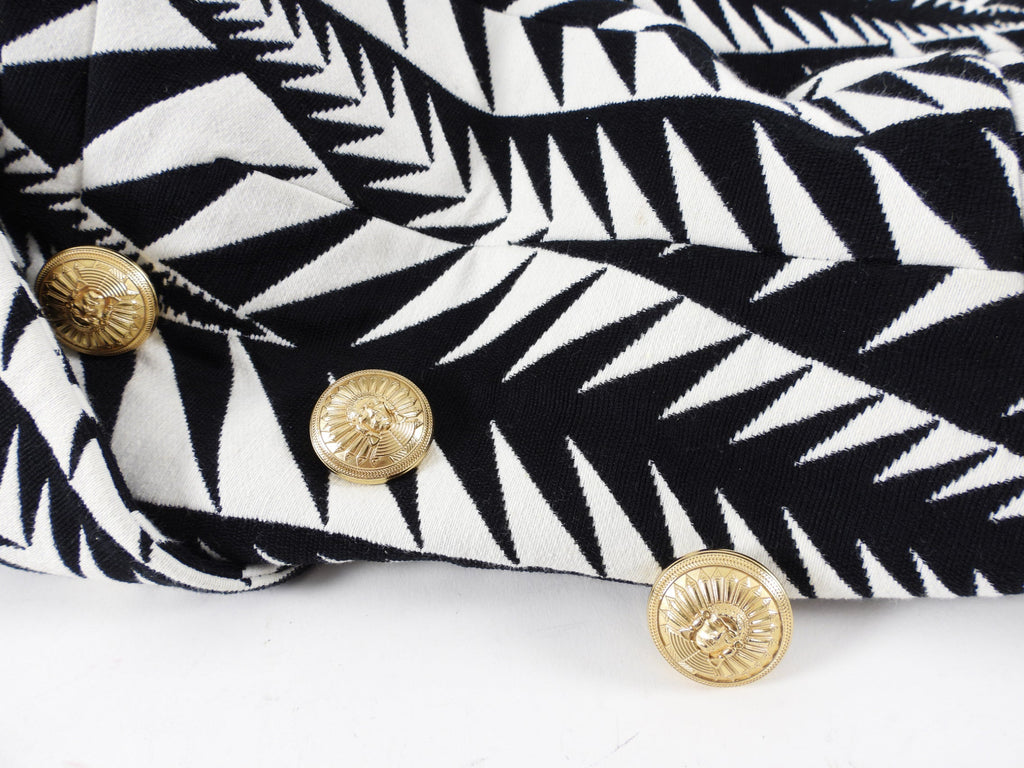 Balmain Black and White Geometric Pattern Blazer - USA 0