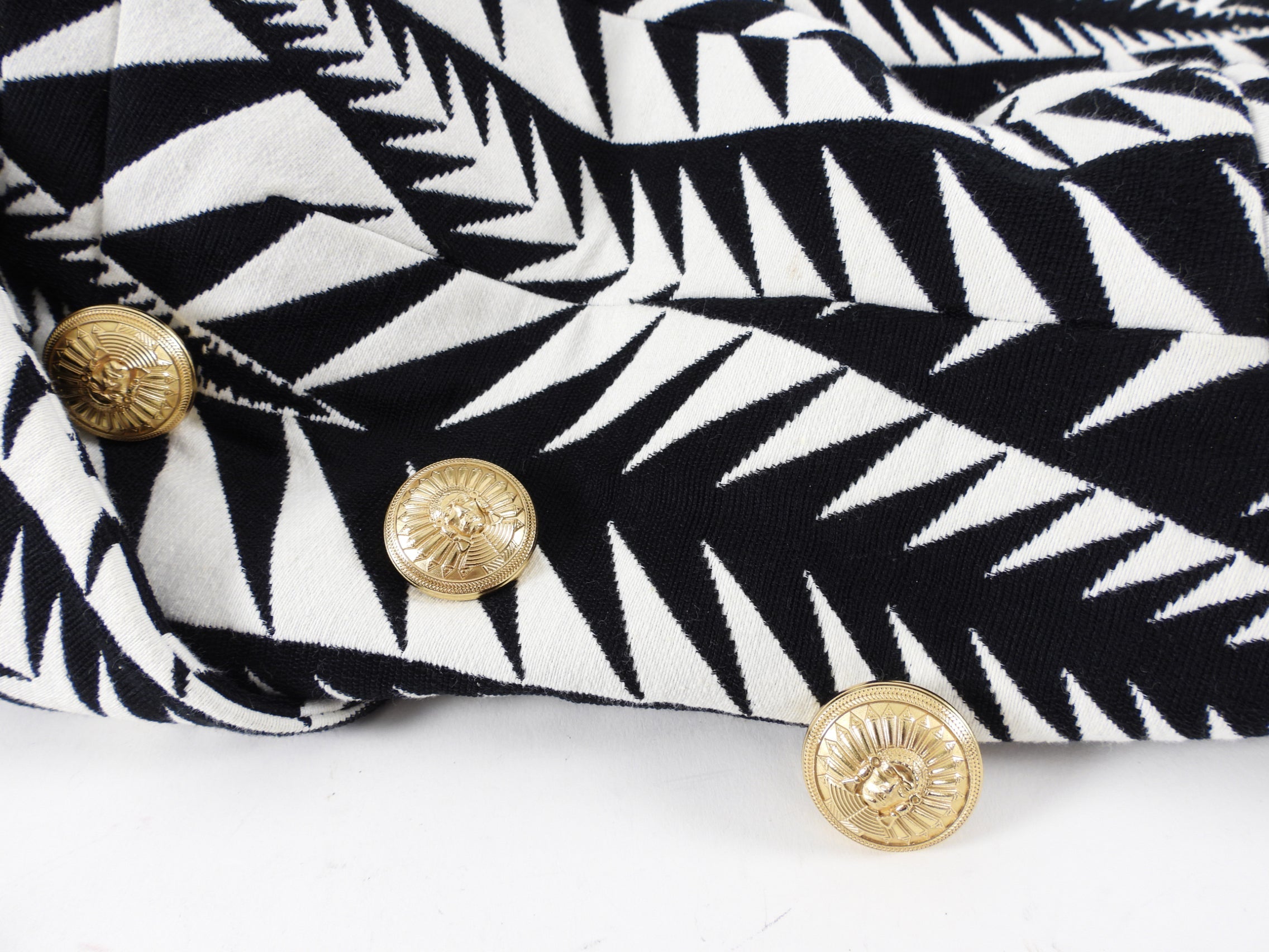 Balmain Black and White Geometric Pattern Blazer - USA 0