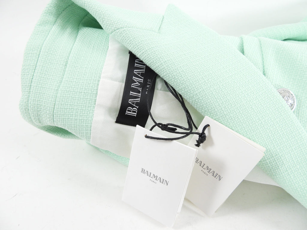 Balmain Mint Green Linen Blend Blazer with Silver Buttons - USA 12