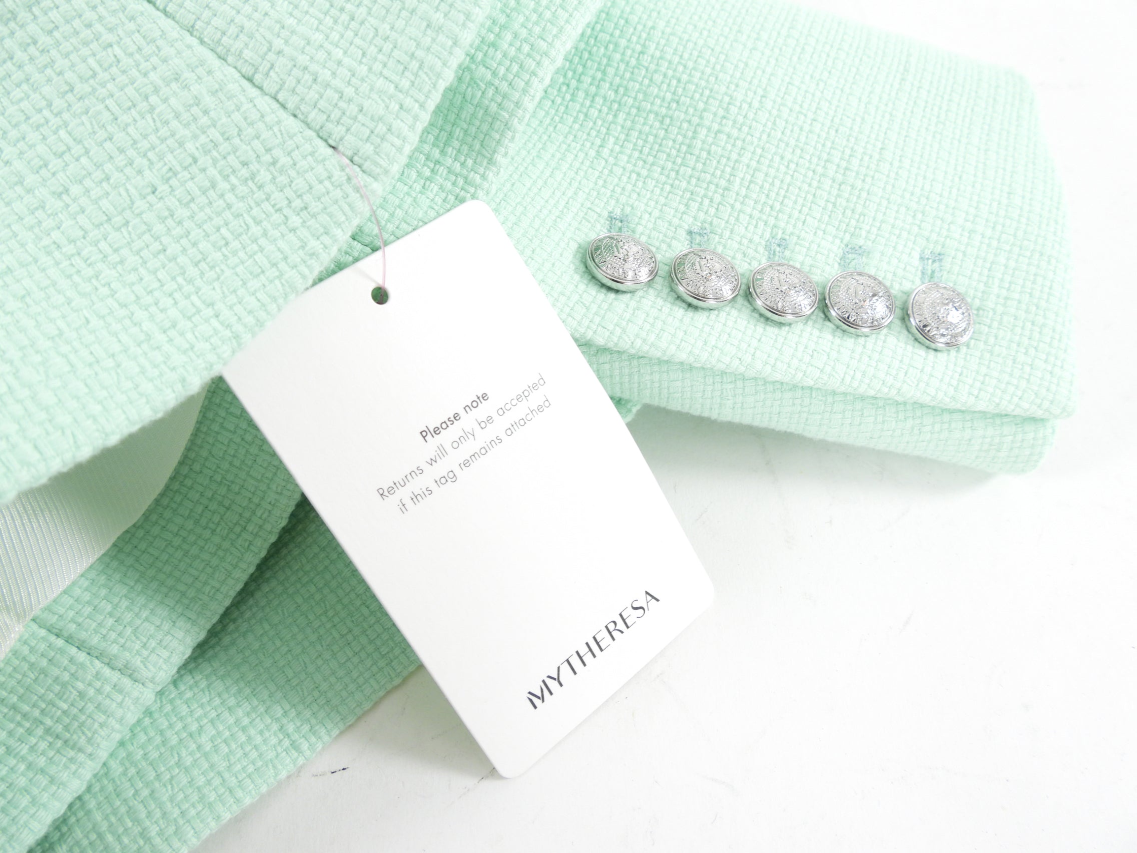 Balmain Mint Green Linen Blend Blazer with Silver Buttons - USA 12