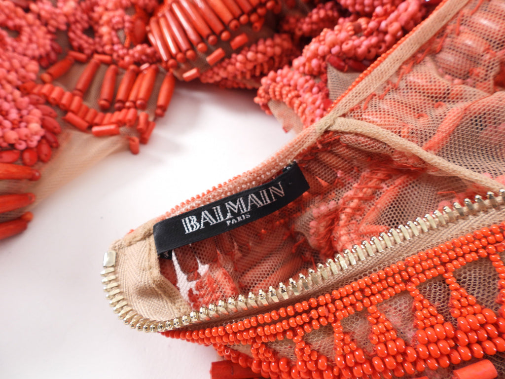 Balmain Red Glass and Wood Heavily Beaded Top - FR36 / S