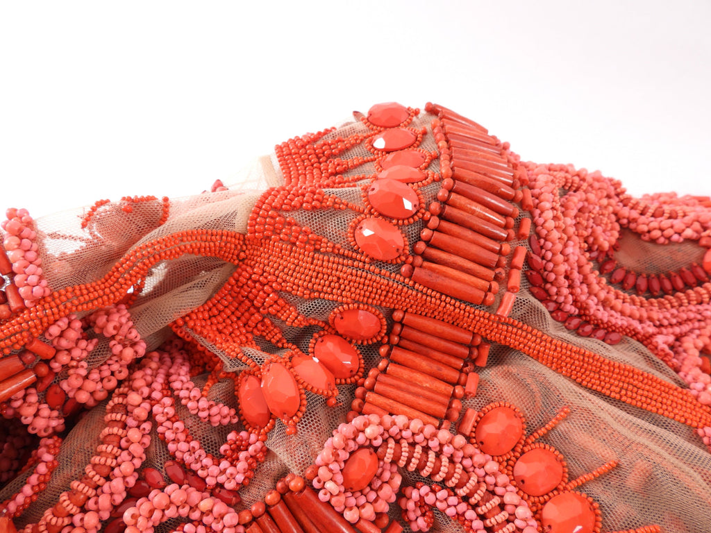 Balmain Red Glass and Wood Heavily Beaded Top - FR36 / S