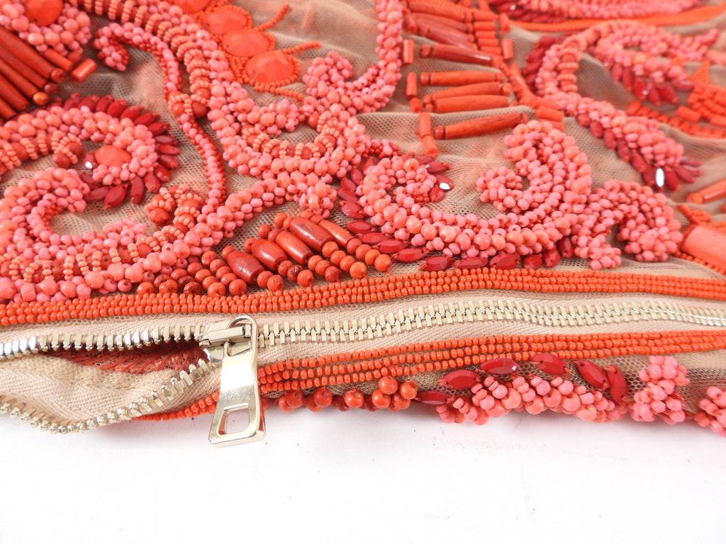 Balmain Red Glass and Wood Heavily Beaded Top - FR36 / S