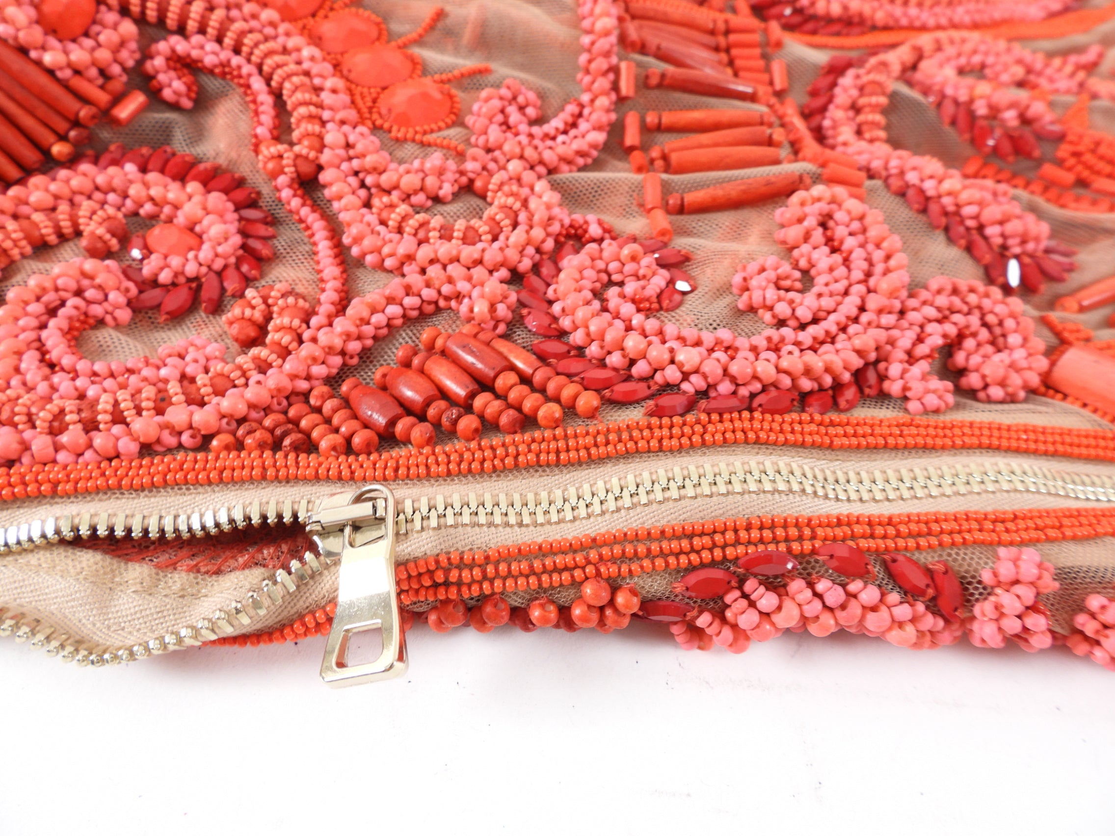 Balmain Red Glass and Wood Heavily Beaded Top - FR36 / S