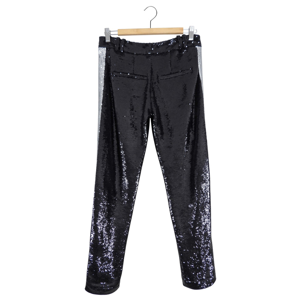 Balmain Black Silver Sequin Tuxedo Stripe Trouser - 38