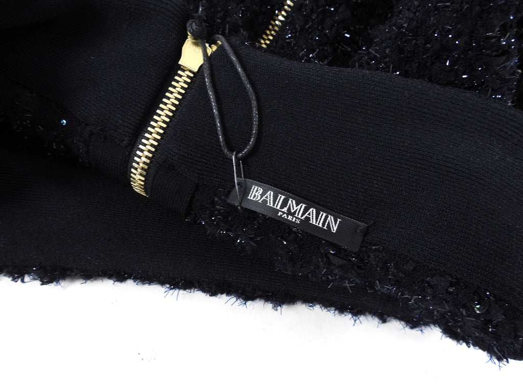 Balmain Stretch Knit Shimmer Tweed Fringe Pencil Skirt - FR40 / USA M