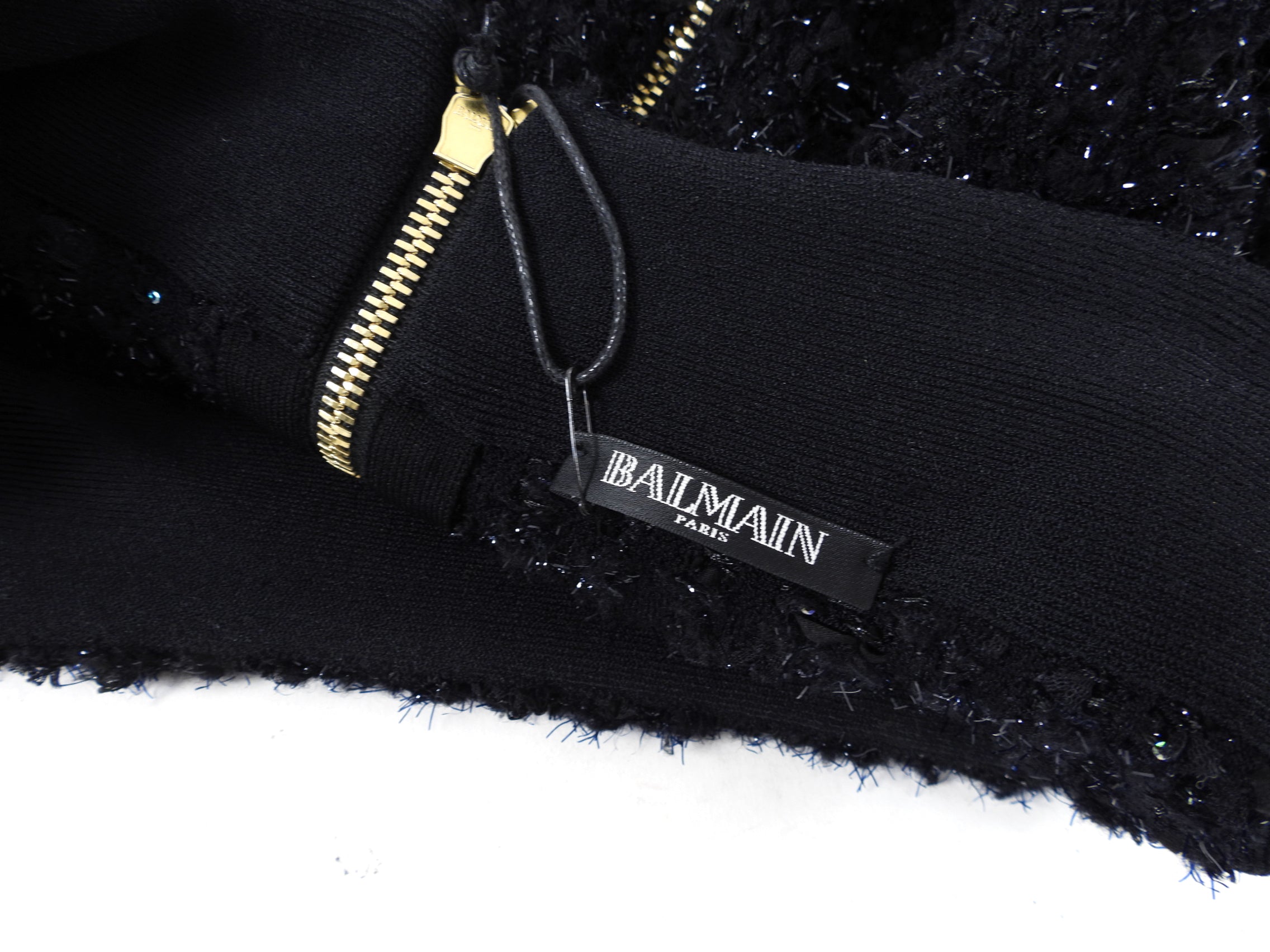 Balmain Stretch Knit Shimmer Tweed Fringe Pencil Skirt - FR40 / USA M