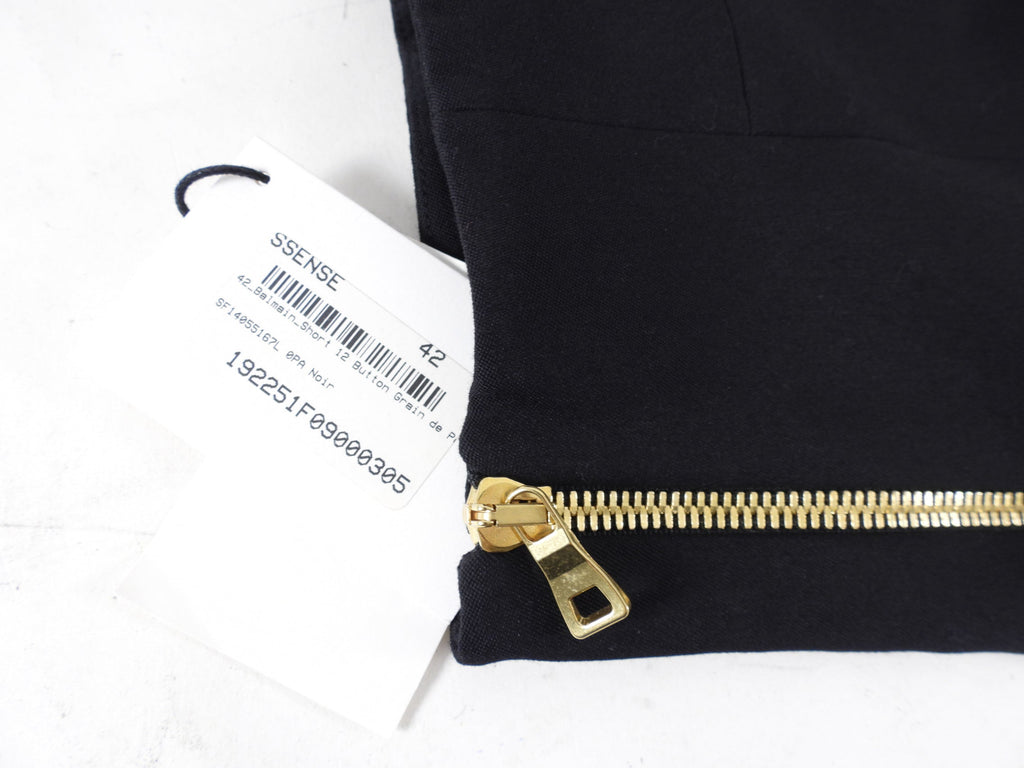 Balmain Black Wool Fitted Mini Pencil Skirt with Gold Buttons - FR42 / USA 10
