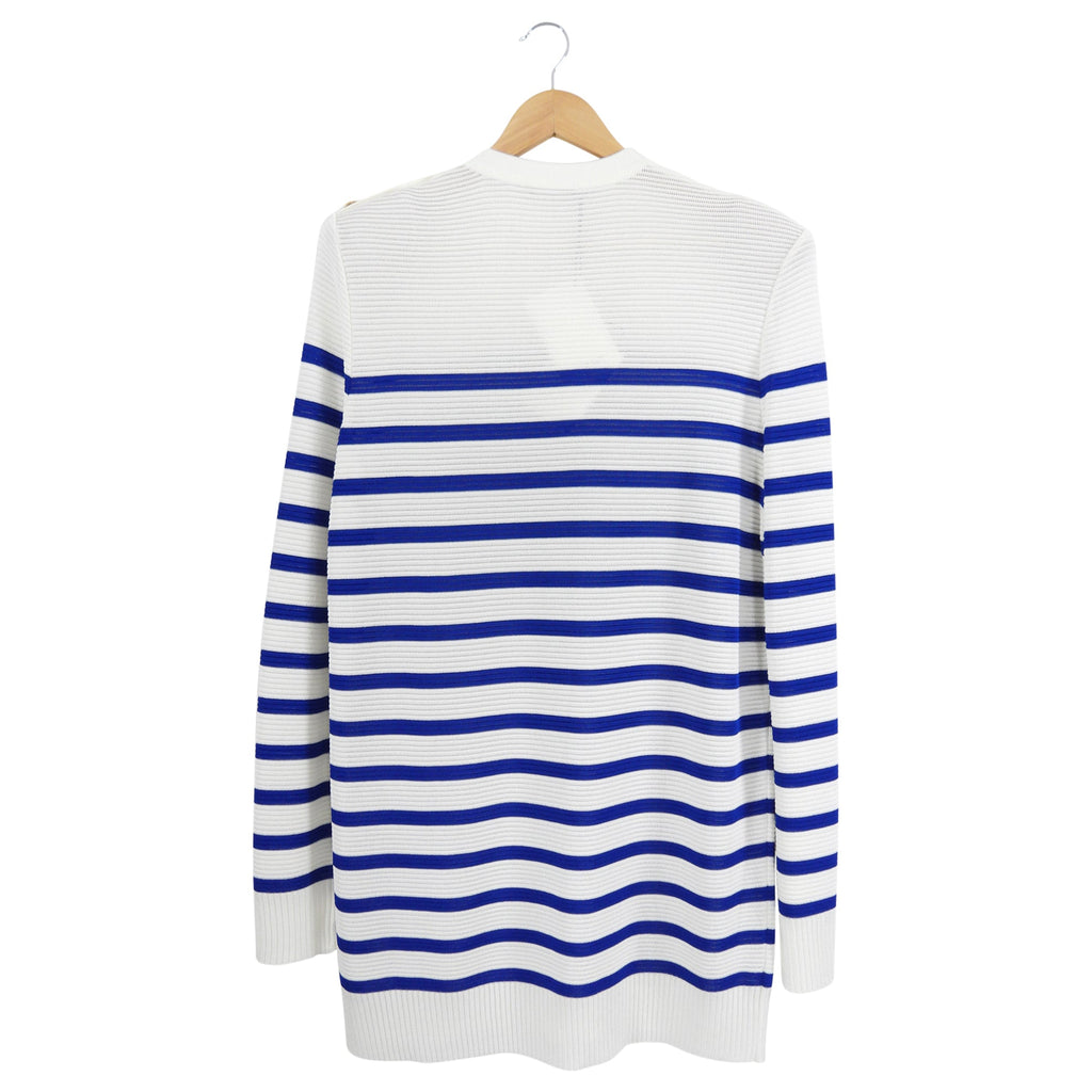 Balmain Blue and Ivory Long Sleeve 3 Button Striped Sweater - FR40 / 8