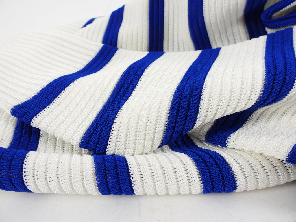 Balmain Blue and Ivory Long Sleeve 3 Button Striped Sweater - FR40 / 8